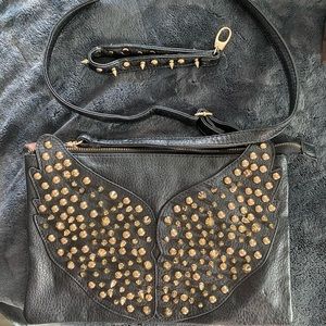 Black Winged Studded Purse/Clutch
